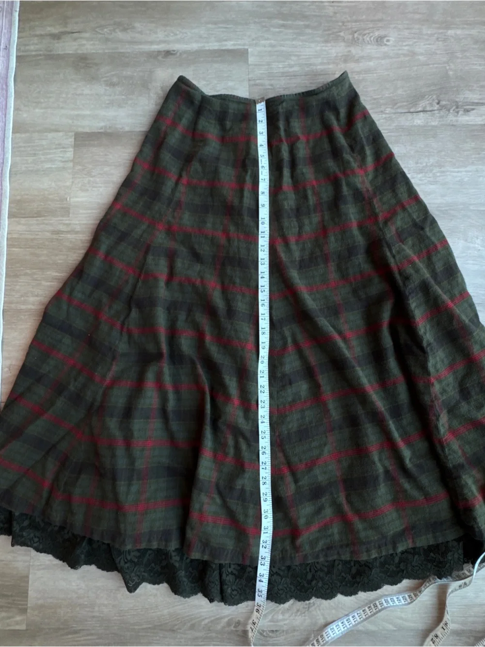 J Peterman Plaid Flannel Maxi Skirt w/ Lace Hem sz 10 - Picture 5 of 8